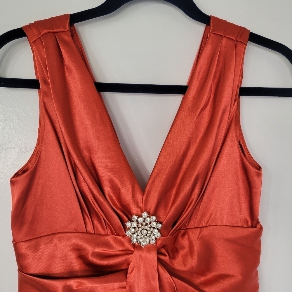 Eliza J Orange Satin Sleeveless Special Occasion Cocktail Dress Size 4 - Picture 5 of 10